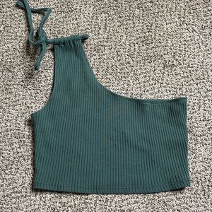 Aerie Green Ribbed One-Shoulder Top